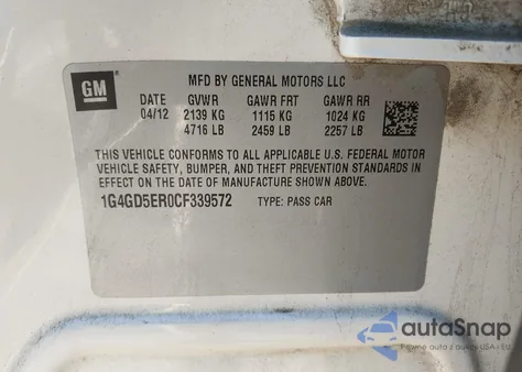 2012 Buick Lacrosse Premium 1 Group z USA, uszkodzony, nr VIN 1G4GD5ER0CF339572